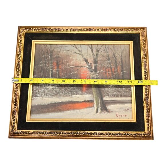 Vtg Impressionist Oil Painting Winter Landscape By Borne Signed Mid Century Art - Picture 9 of 10